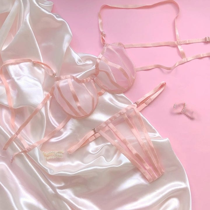 Conjunto de Lencería Rosa Transparente